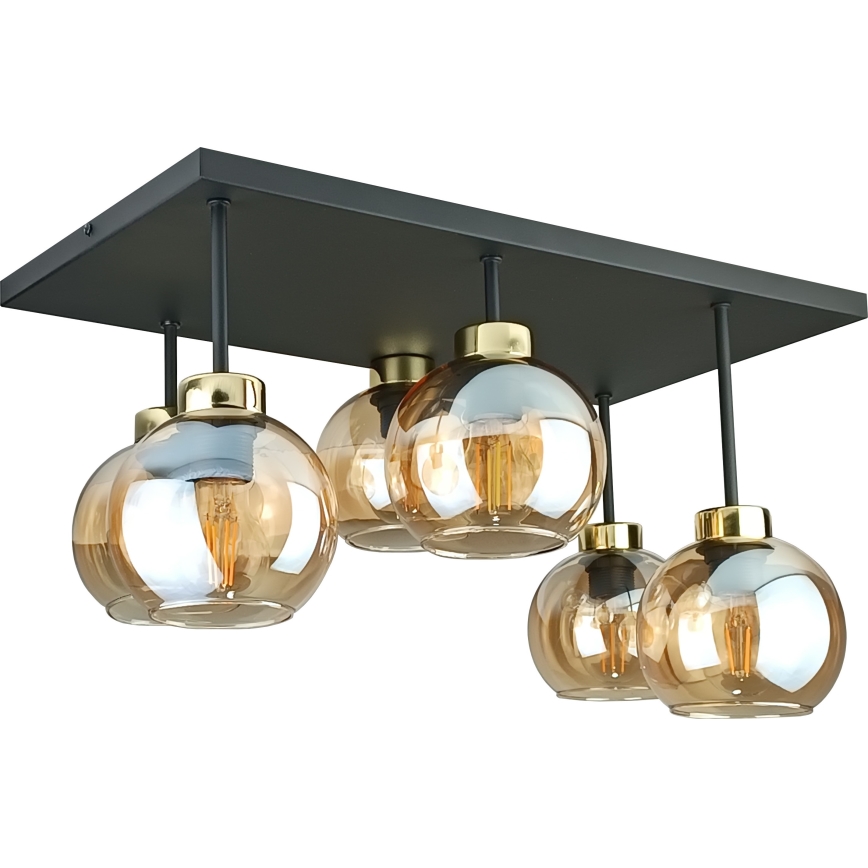 Virsapmetuma lustra NESSA 6xE27/60W/230V melna/zelta/dūmakains bēša