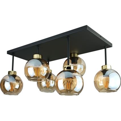 Virsapmetuma lustra NESSA 6xE27/60W/230V melna/zelta/dūmakains bēša