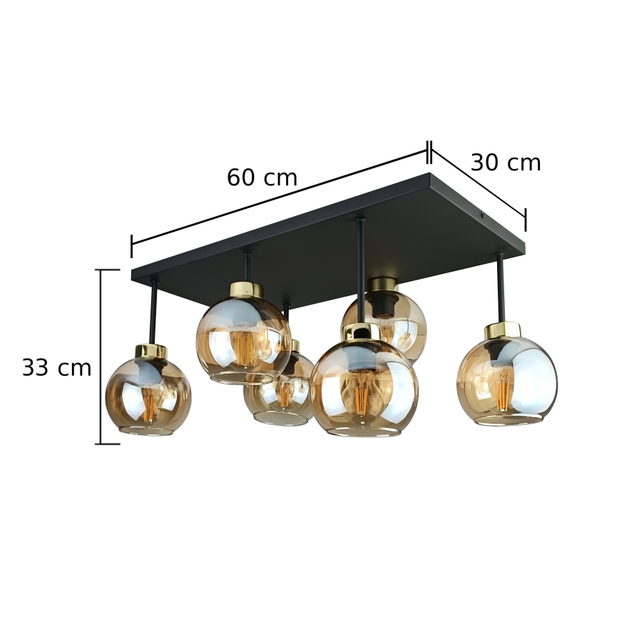 Virsapmetuma lustra NESSA 6xE27/60W/230V melna/zelta/dūmakains bēša