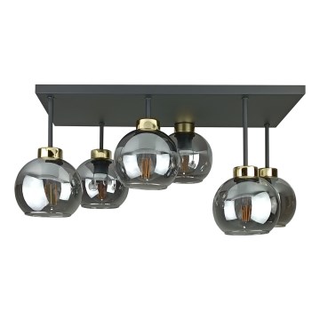 Virsapmetuma lustra NESSA 6xE27/60W/230V melna/zelta/dūmakains melna