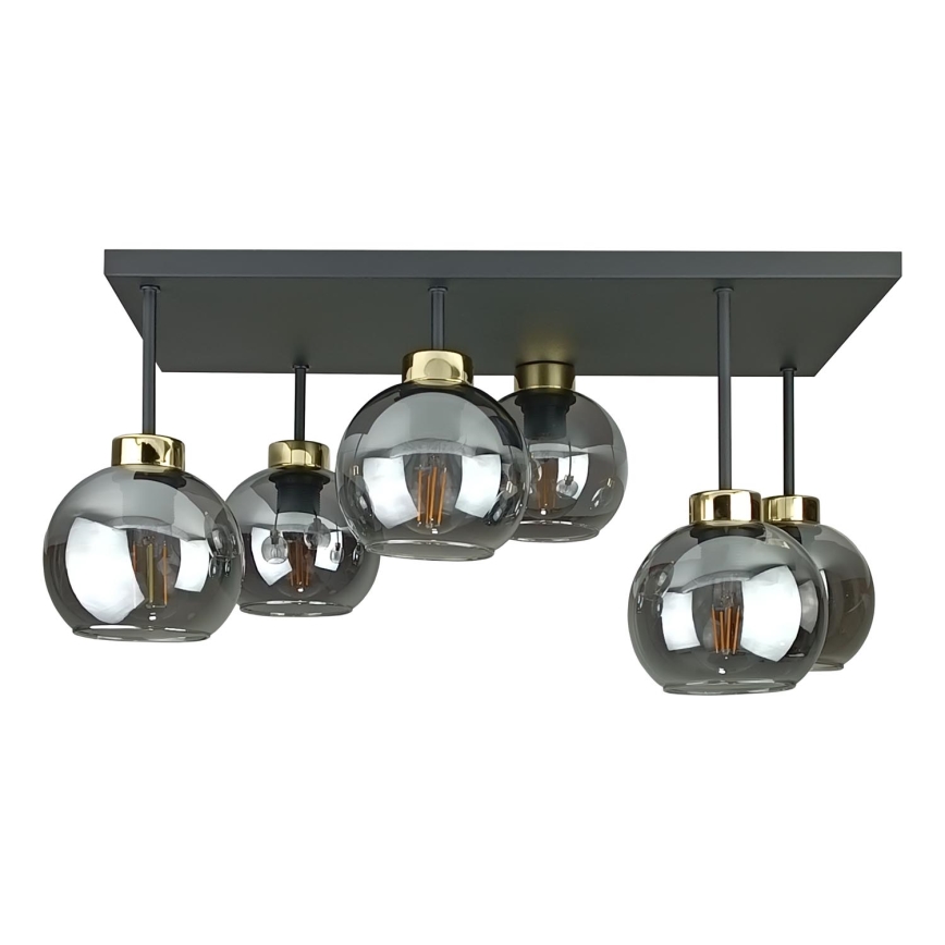 Virsapmetuma lustra NESSA 6xE27/60W/230V melna/zelta/dūmakains melna