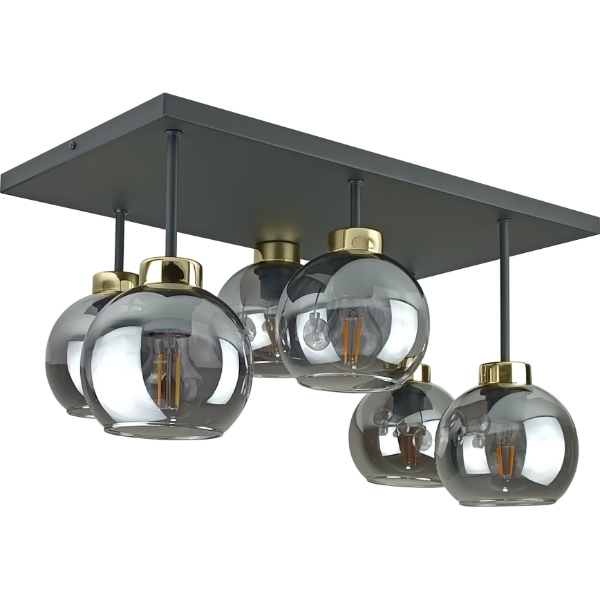 Virsapmetuma lustra NESSA 6xE27/60W/230V melna/zelta/dūmakains melna