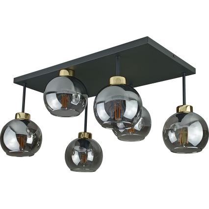 Virsapmetuma lustra NESSA 6xE27/60W/230V melna/zelta/dūmakains melna