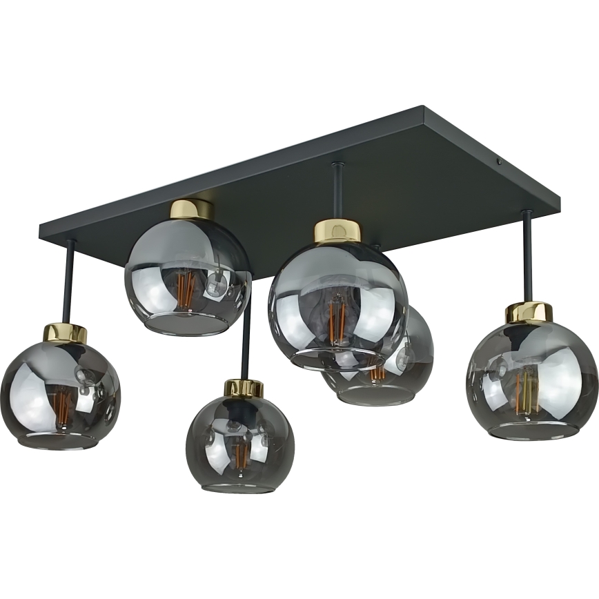 Virsapmetuma lustra NESSA 6xE27/60W/230V melna/zelta/dūmakains melna
