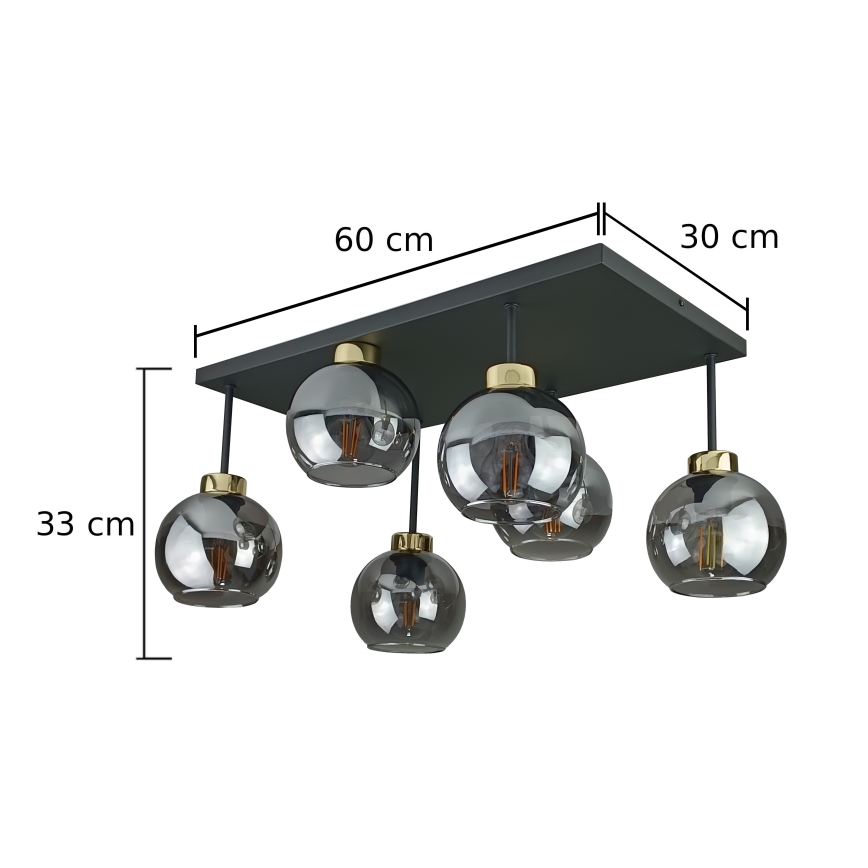Virsapmetuma lustra NESSA 6xE27/60W/230V melna/zelta/dūmakains melna