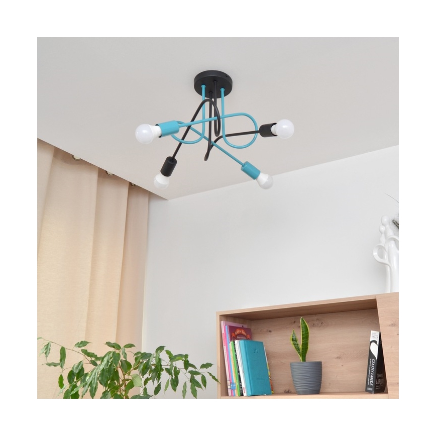 Virsapmetuma lustra OXFORD 4xE27/15W/230V melna/tirkīza