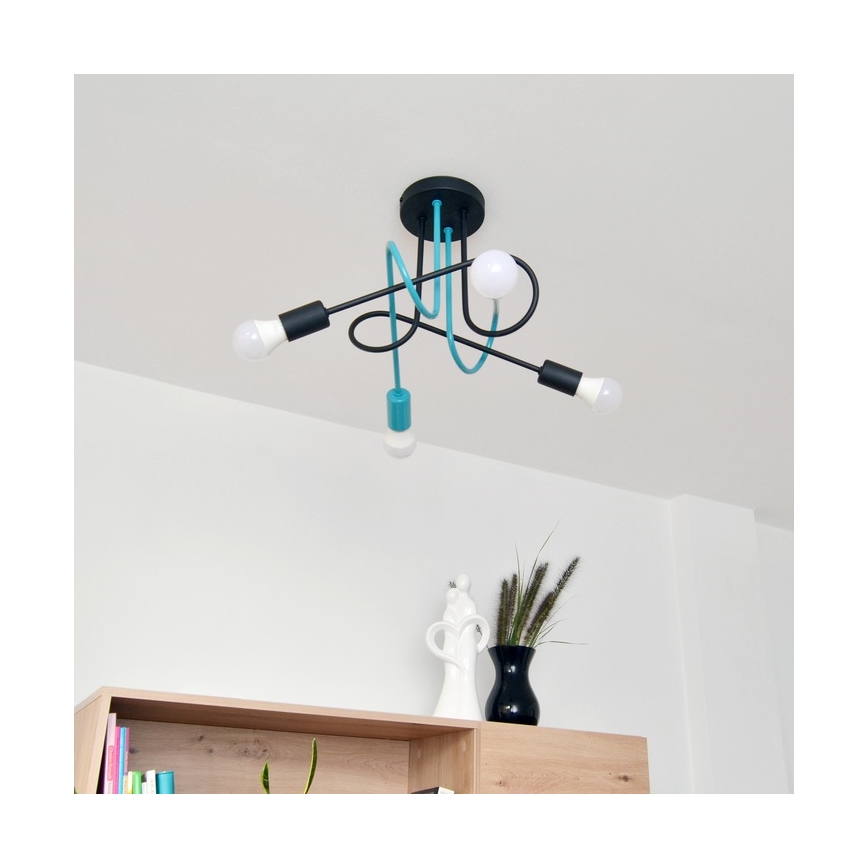 Virsapmetuma lustra OXFORD 4xE27/15W/230V melna/tirkīza