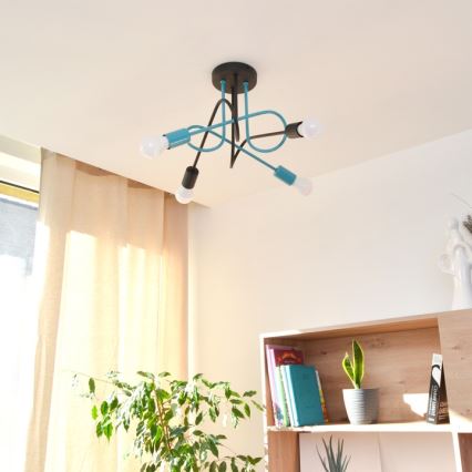 Virsapmetuma lustra OXFORD 4xE27/15W/230V melna/tirkīza