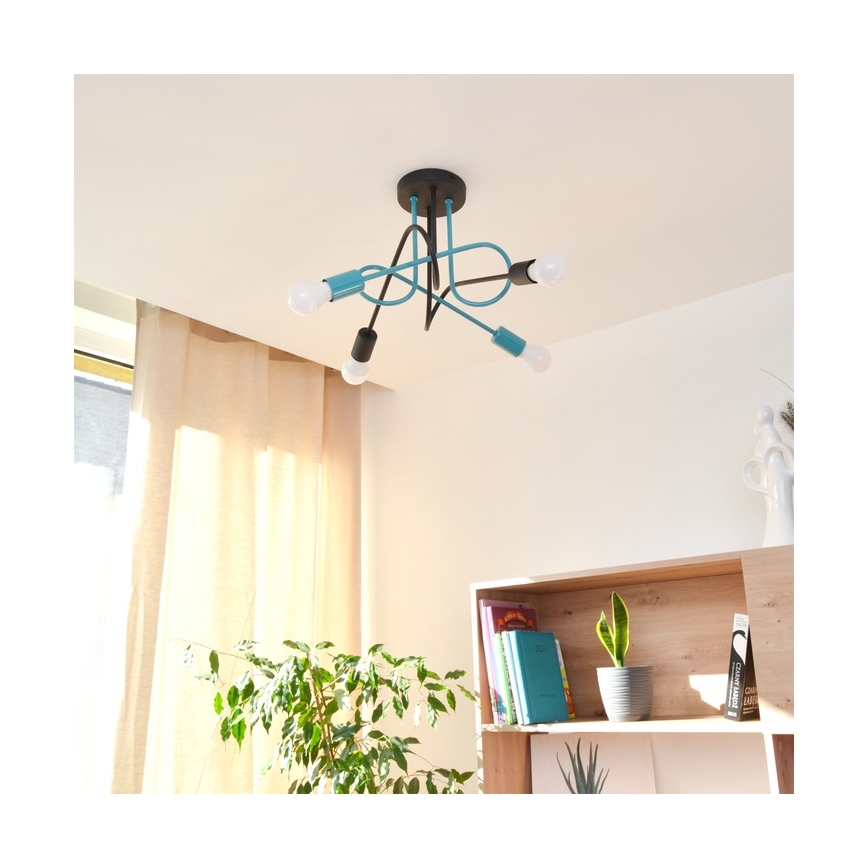 Virsapmetuma lustra OXFORD 4xE27/15W/230V melna/tirkīza