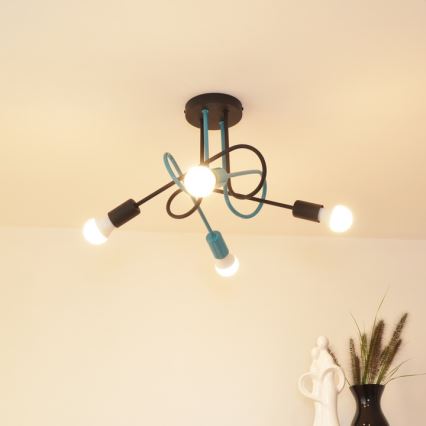 Virsapmetuma lustra OXFORD 4xE27/15W/230V melna/tirkīza