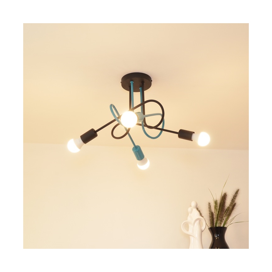 Virsapmetuma lustra OXFORD 4xE27/15W/230V melna/tirkīza