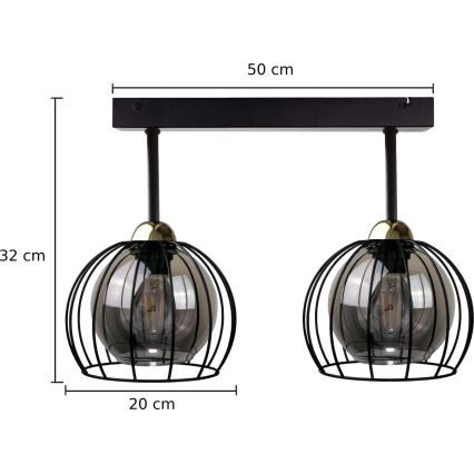 Virsapmetuma lustra SOLO BLACK 2xE27/60W/230V melna/zelta