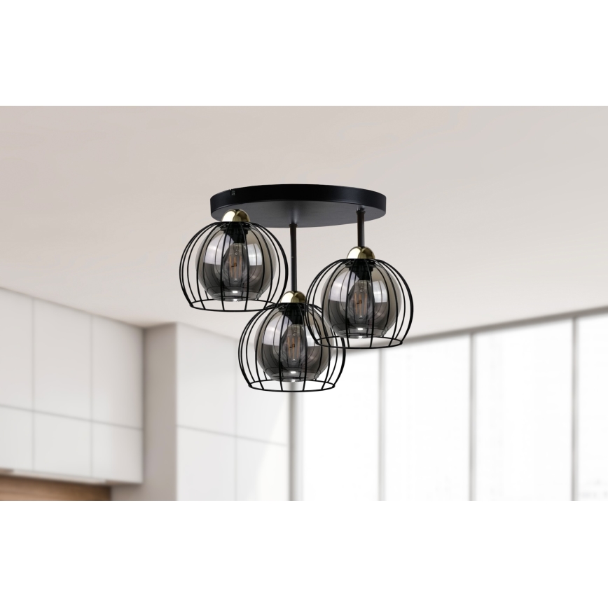 Virsapmetuma lustra SOLO BLACK 3xE27/60W/230V d. 30 cm melna/zelta