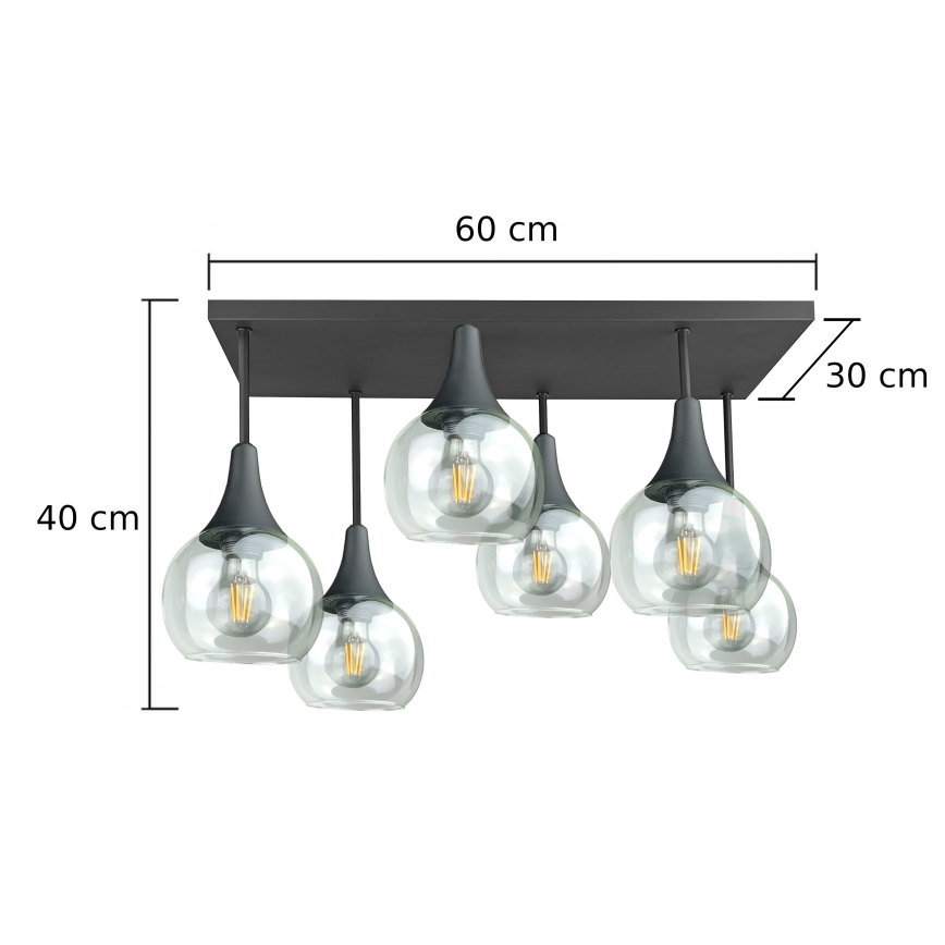 Virsapmetuma lustra SOMA 6xE27/60W/230V melna/caurspīdīga