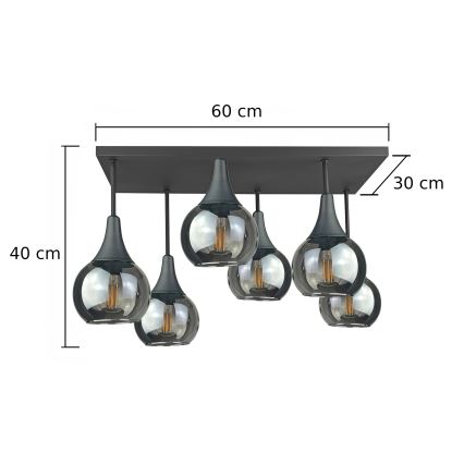 Virsapmetuma lustra SOMA 6xE27/60W/230V melna/dūmakains melna