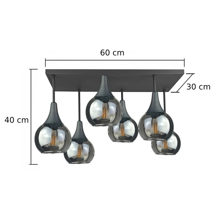 Virsapmetuma lustra SOMA 6xE27/60W/230V melna/dūmakains melna