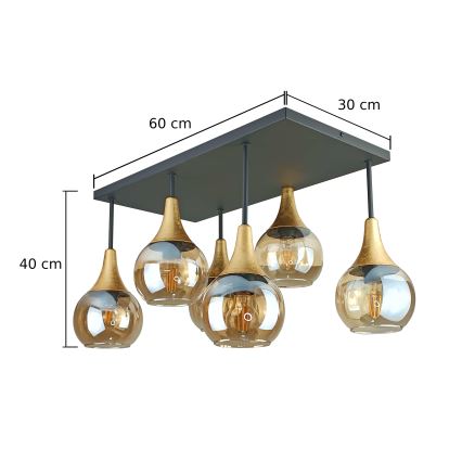 Virsapmetuma lustra SOMA 6xE27/60W/230V melna/zelta/dūmakains bēša