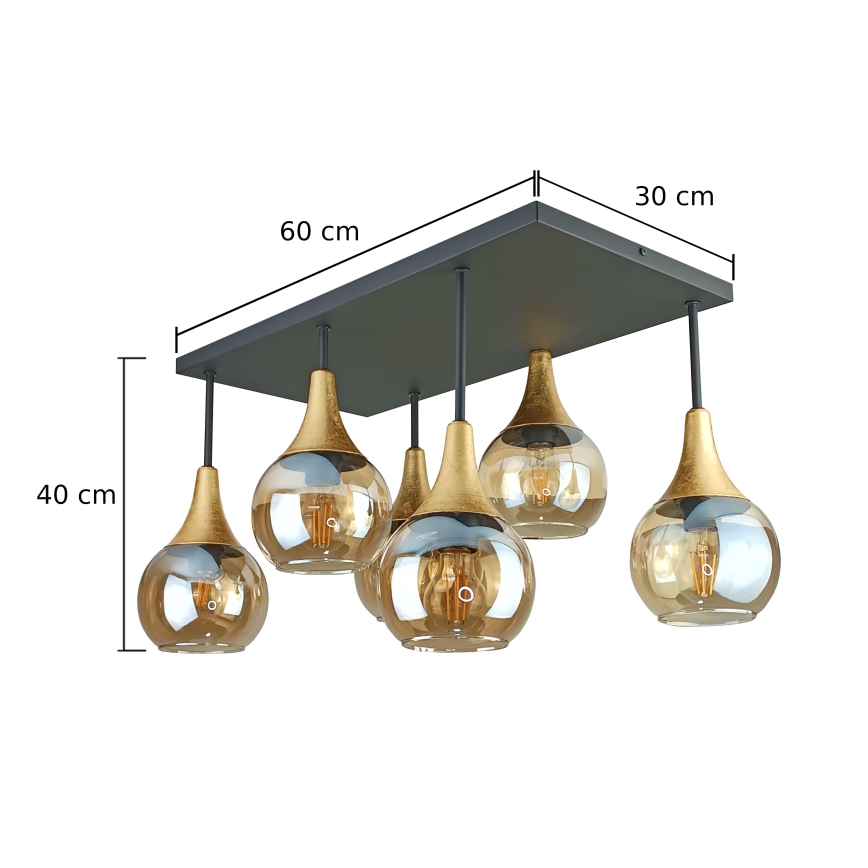 Virsapmetuma lustra SOMA 6xE27/60W/230V melna/zelta/dūmakains bēša