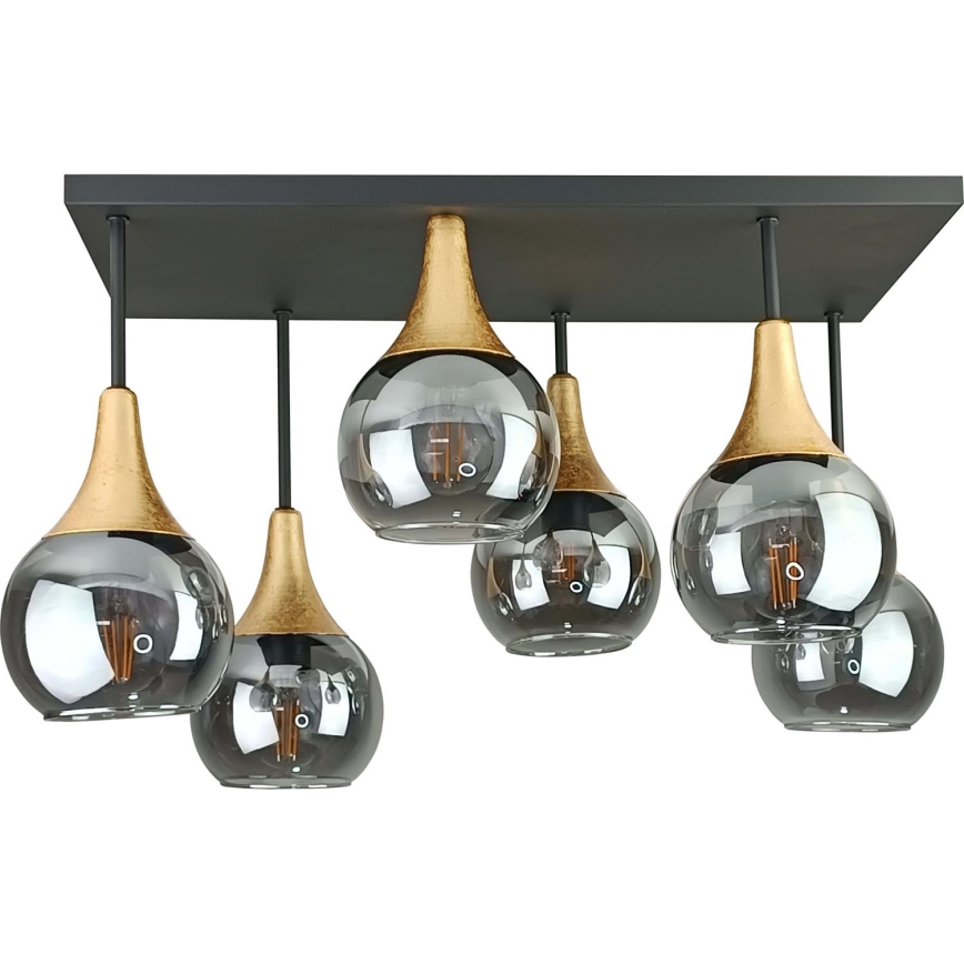 Virsapmetuma lustra SOMA 6xE27/60W/230V melna/zelta/dūmakains melna