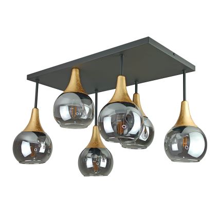 Virsapmetuma lustra SOMA 6xE27/60W/230V melna/zelta/dūmakains melna