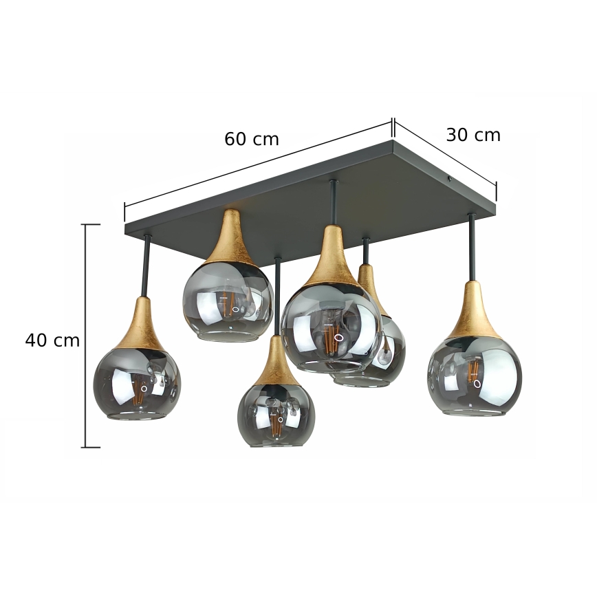 Virsapmetuma lustra SOMA 6xE27/60W/230V melna/zelta/dūmakains melna