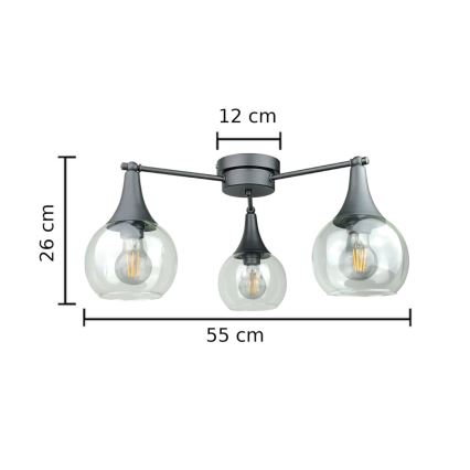 Virsapmetuma lustra STAR 3xE27/60W/230V melna/caurspīdīga