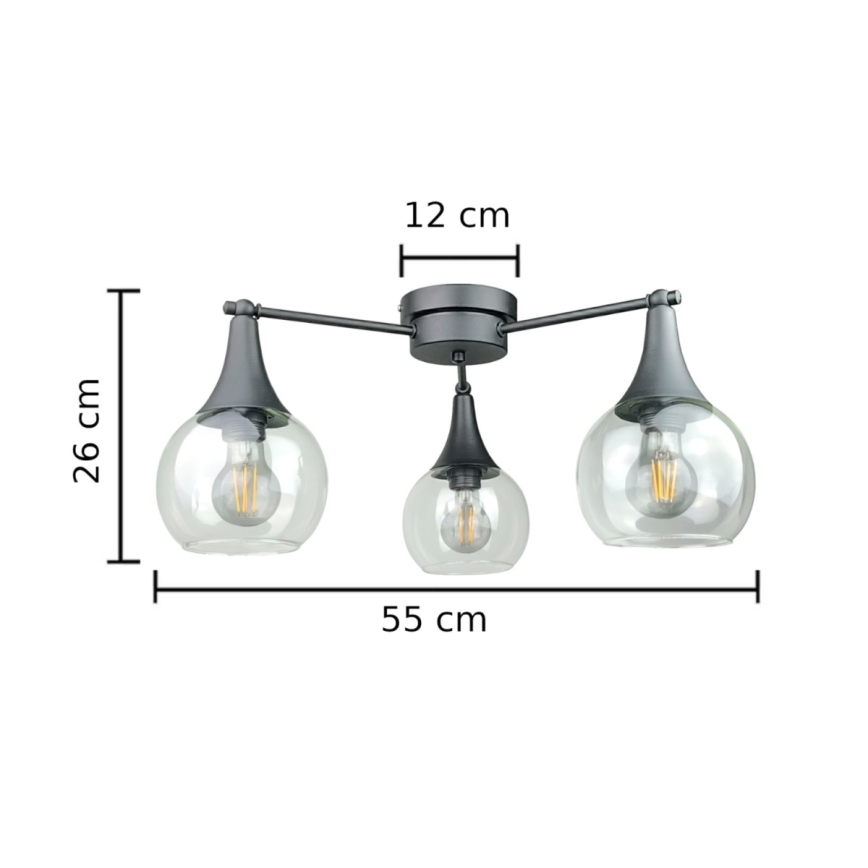 Virsapmetuma lustra STAR 3xE27/60W/230V melna/caurspīdīga
