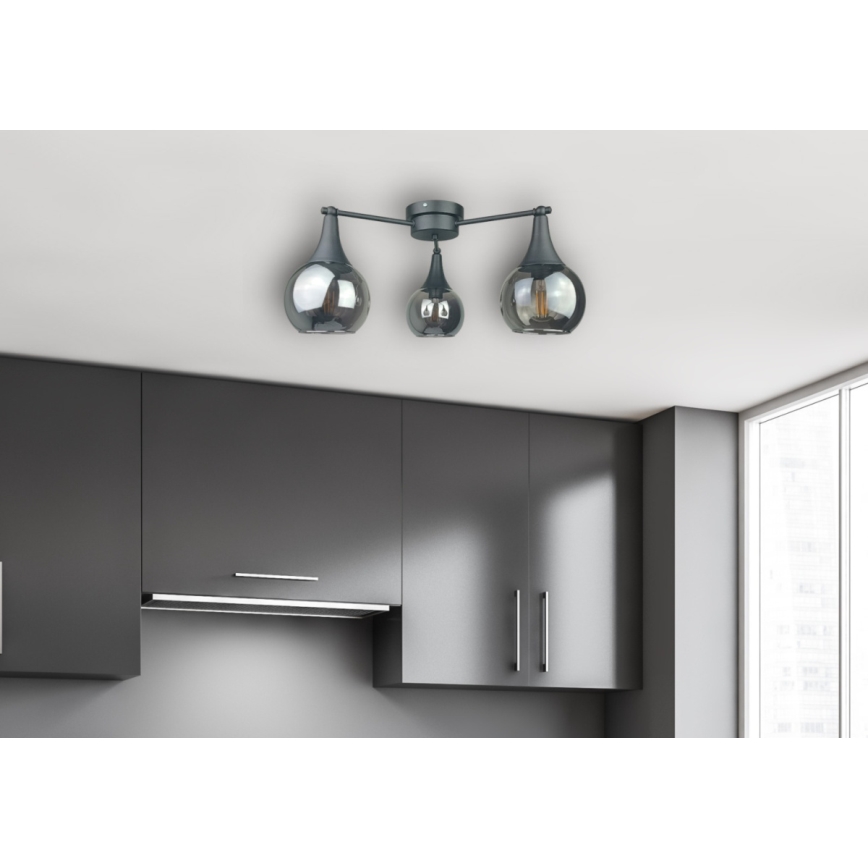 Virsapmetuma lustra STAR 3xE27/60W/230V melna/dūmakains melna