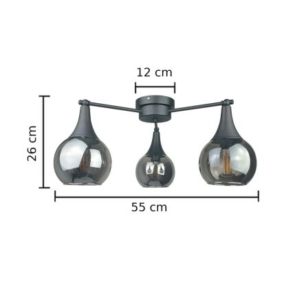 Virsapmetuma lustra STAR 3xE27/60W/230V melna/dūmakains melna