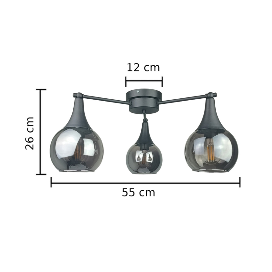 Virsapmetuma lustra STAR 3xE27/60W/230V melna/dūmakains melna