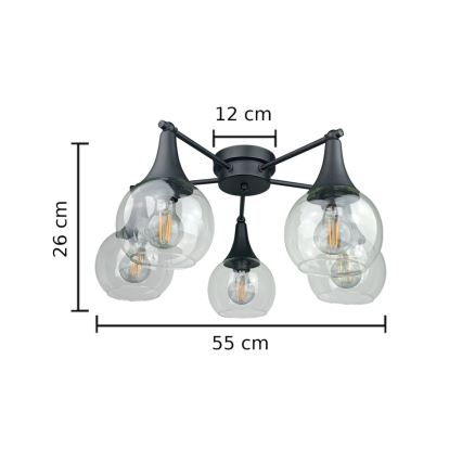 Virsapmetuma lustra STAR 5xE27/60W/230V melna/caurspīdīga