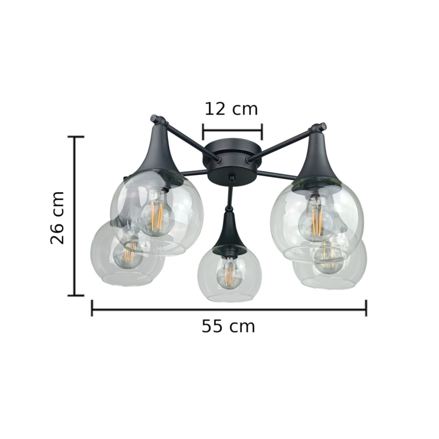 Virsapmetuma lustra STAR 5xE27/60W/230V melna/caurspīdīga
