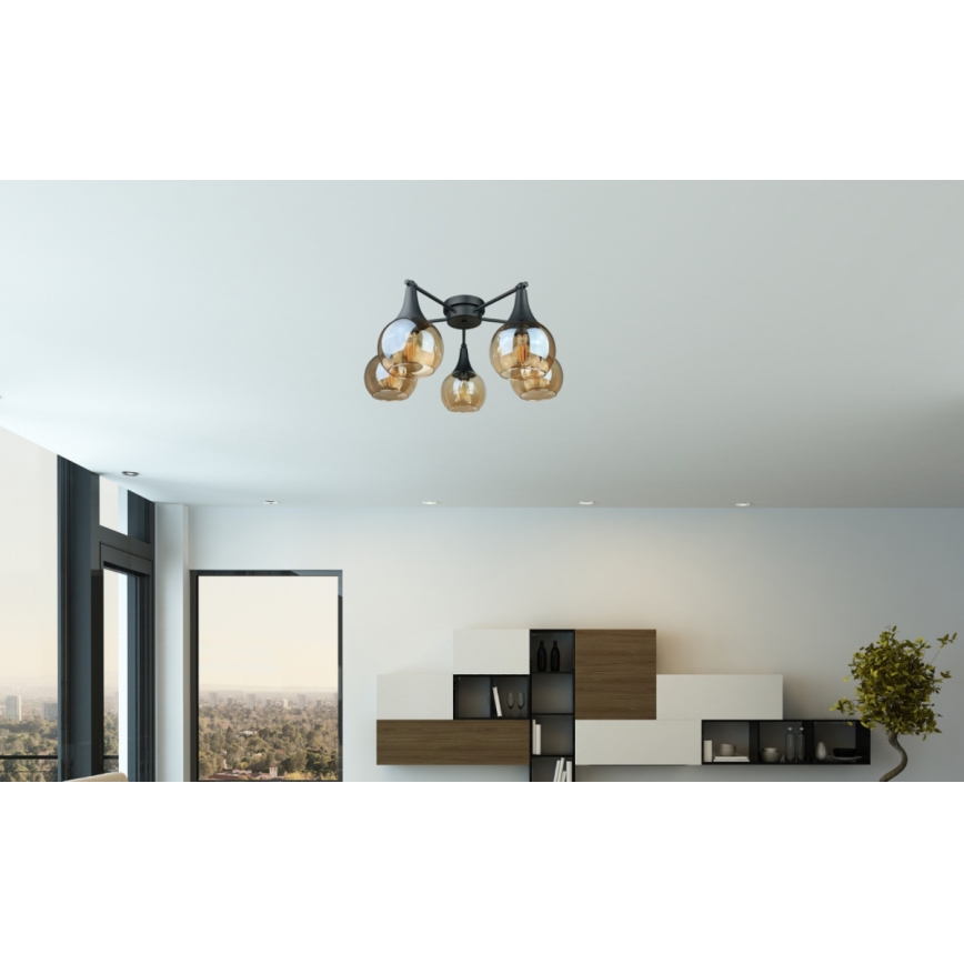Virsapmetuma lustra STAR 5xE27/60W/230V melna/dūmakains bēša