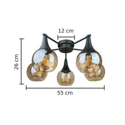 Virsapmetuma lustra STAR 5xE27/60W/230V melna/dūmakains bēša