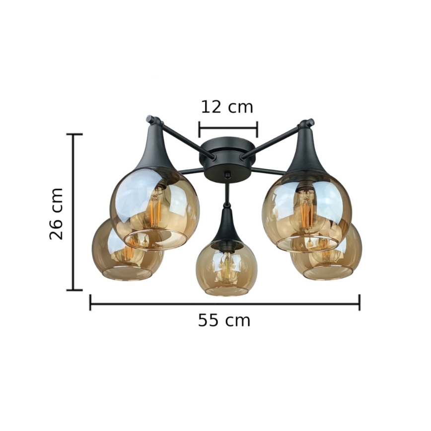 Virsapmetuma lustra STAR 5xE27/60W/230V melna/dūmakains bēša