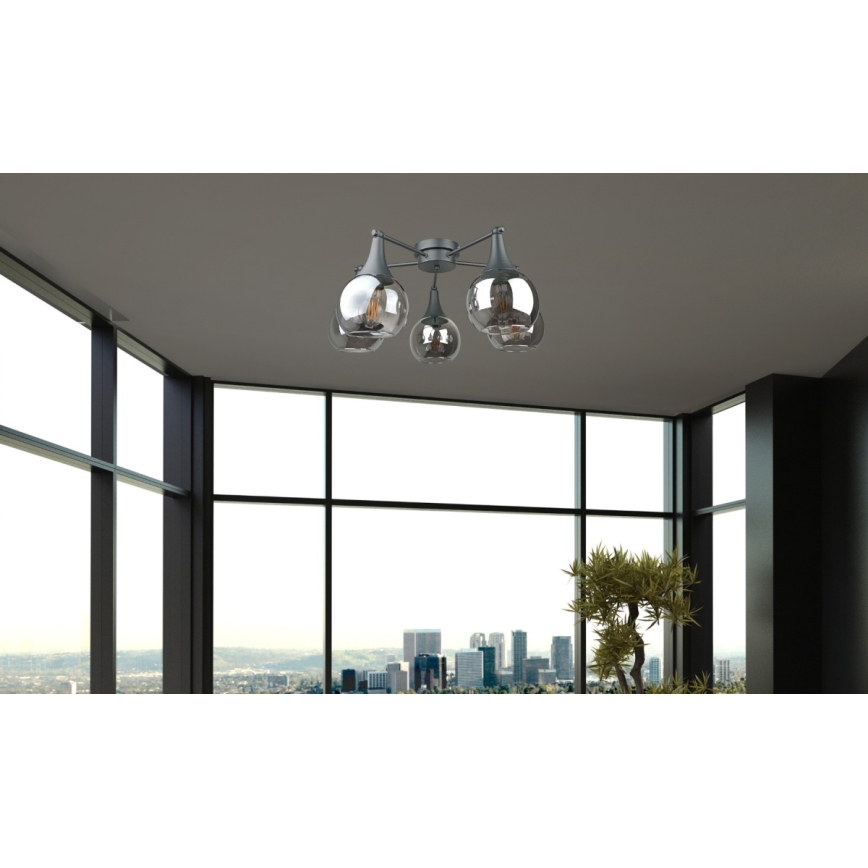 Virsapmetuma lustra STAR 5xE27/60W/230V melna/dūmakains melna