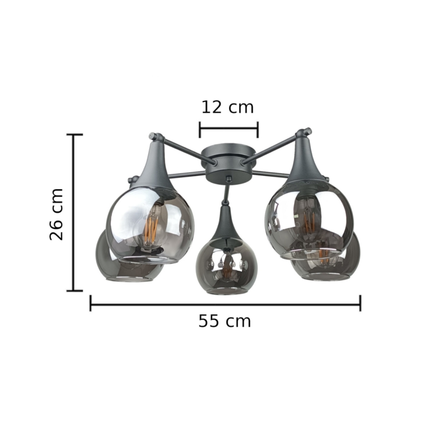 Virsapmetuma lustra STAR 5xE27/60W/230V melna/dūmakains melna