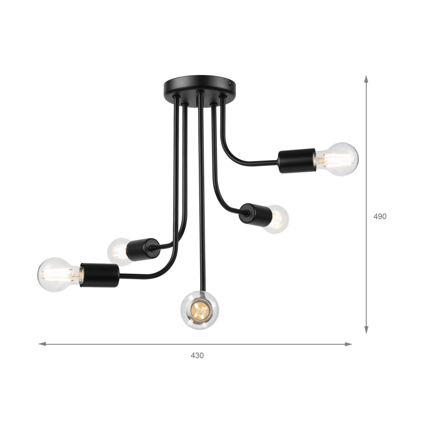 Virsapmetuma lustra TRINITY 5xE27/15W/230V melna
