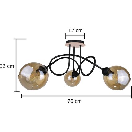 Virsapmetuma lustra VENUS WOOD 3xE27/60W/230V melna/dūmakains brūna