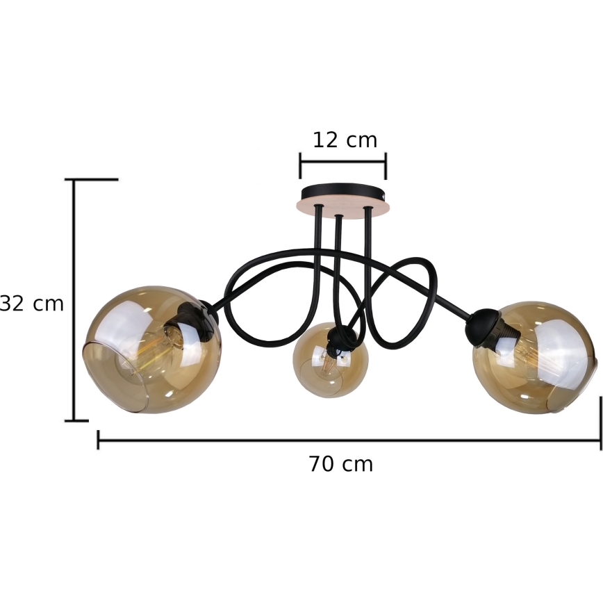 Virsapmetuma lustra VENUS WOOD 3xE27/60W/230V melna/dūmakains brūna