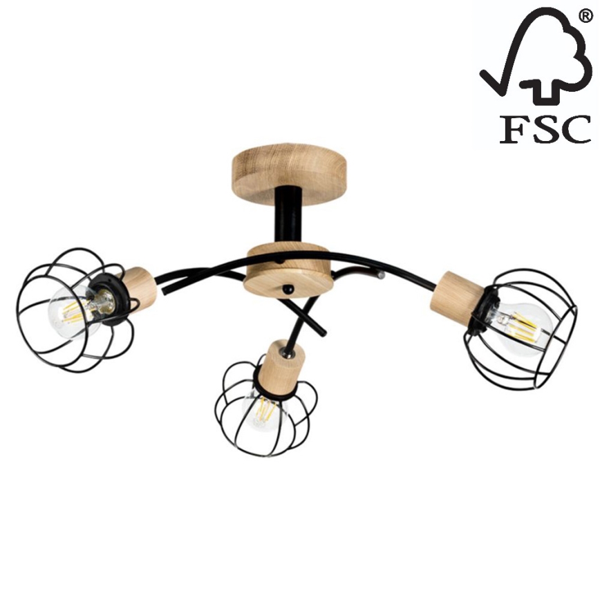 Virsapmetuma lustra VIVIANE 3xE27/60W/230V ozolkoka - FSC sertifikāts