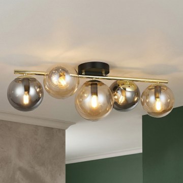 Virsmas piestiprināma griestu lampa AURIS 5xE14/15W/230V — zelta/dūmakaini melna/bēša apdare