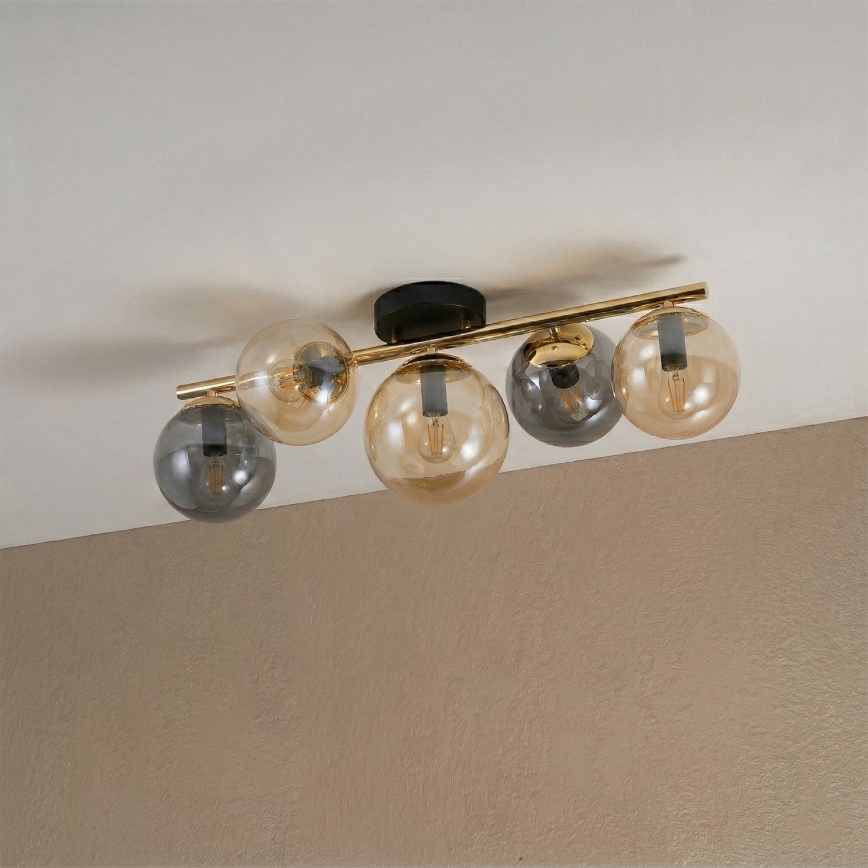 Virsmas piestiprināma griestu lampa AURIS 5xE14/15W/230V — zelta/dūmakaini melna/bēša apdare