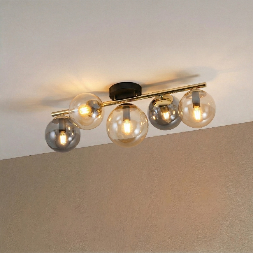 Virsmas piestiprināma griestu lampa AURIS 5xE14/15W/230V — zelta/dūmakaini melna/bēša apdare