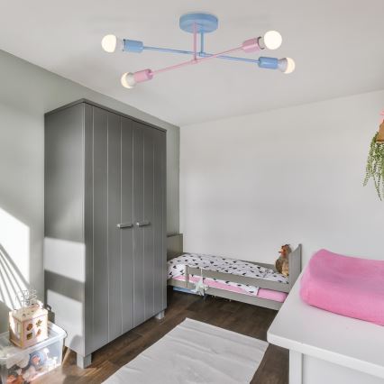 Virsmontējamā griestu lampa CAMBRIDGE 4xE27/15W/230V, zila/rozā