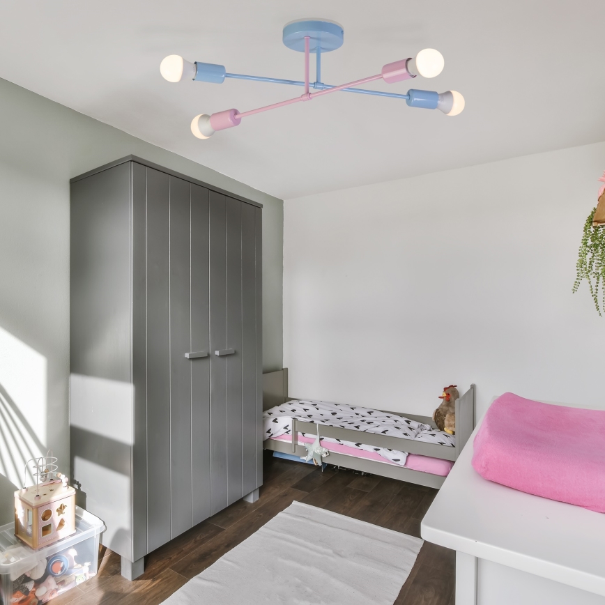Virsmontējamā griestu lampa CAMBRIDGE 4xE27/15W/230V, zila/rozā