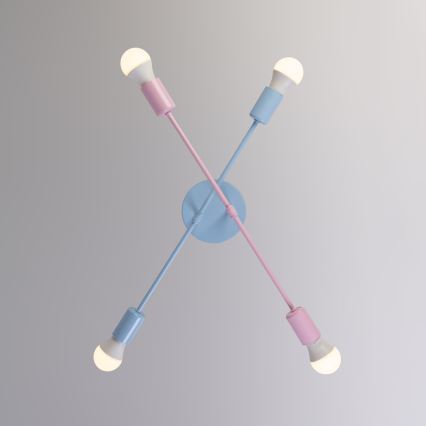 Virsmontējamā griestu lampa CAMBRIDGE 4xE27/15W/230V, zila/rozā