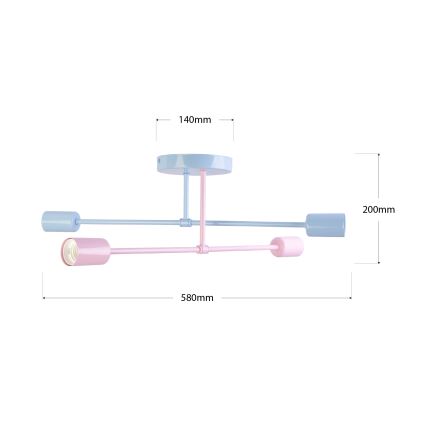 Virsmontējamā griestu lampa CAMBRIDGE 4xE27/15W/230V, zila/rozā