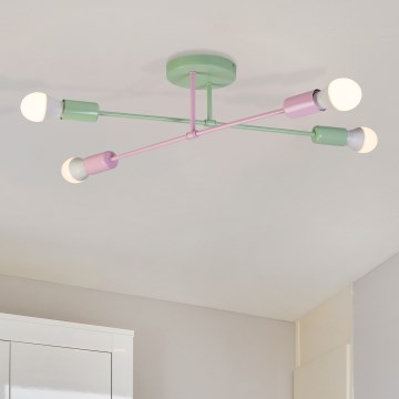 Virsmontējamā griestu lustra CAMBRIDGE 4xE27/15W/230V zaļa/rozā