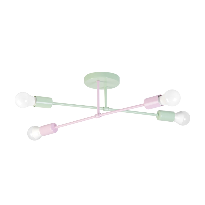 Virsmontējamā griestu lustra CAMBRIDGE 4xE27/15W/230V zaļa/rozā